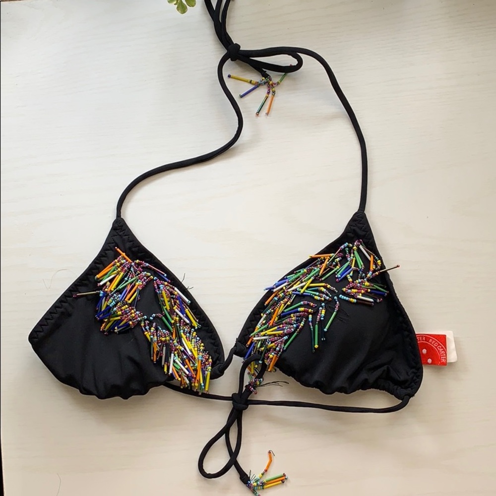 Black Fringe Beaded Bikini Top